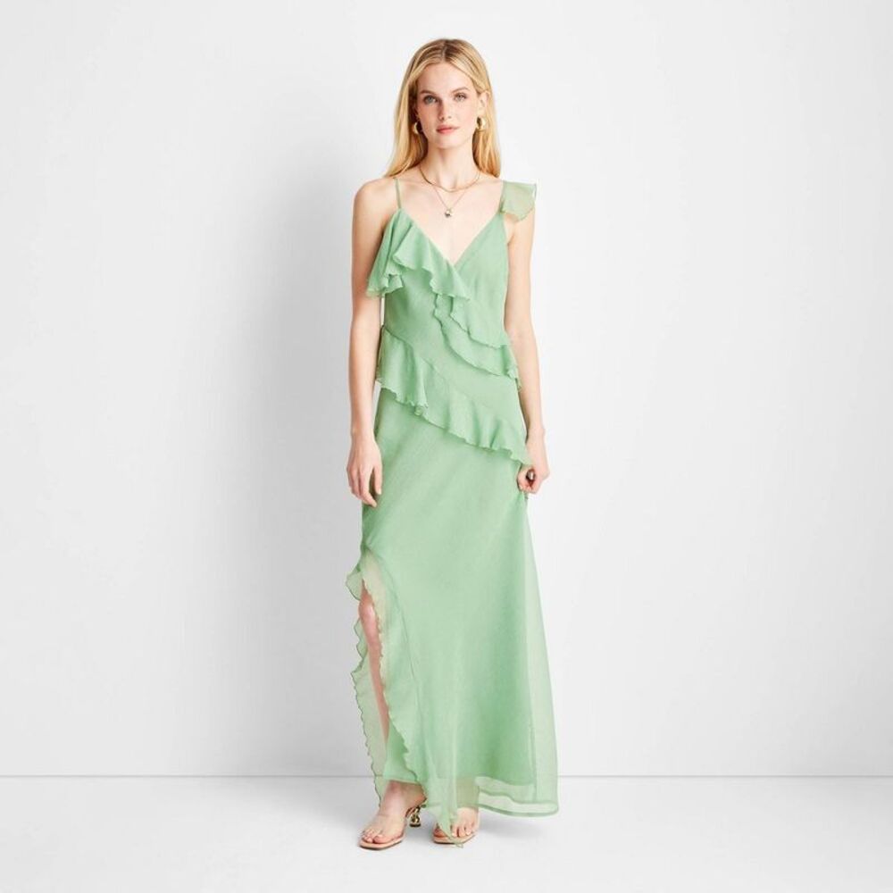 Future Collective Green Ruffle Maxi Dress